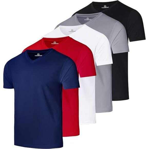 Mens 5 Pack Quick Dry V Neck T Shirt Athletic Mesh Big Tall Gym Workout Shirts - Picture 7 of 7